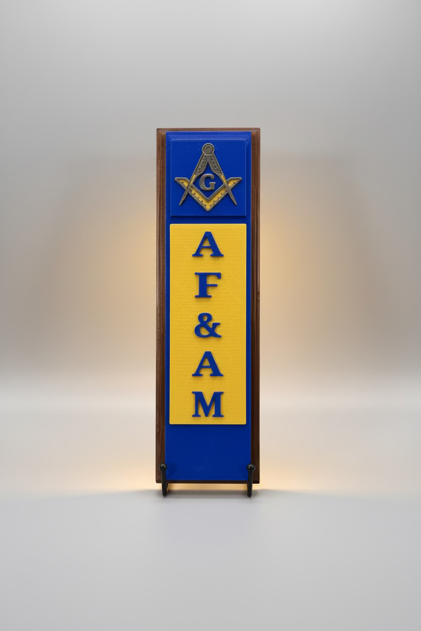 Ancient Free & Accepted Mason (AF&AM) Vertical Plaque on Walnut